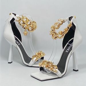 Versace Chain & Leather High-Heel Sandals size 39